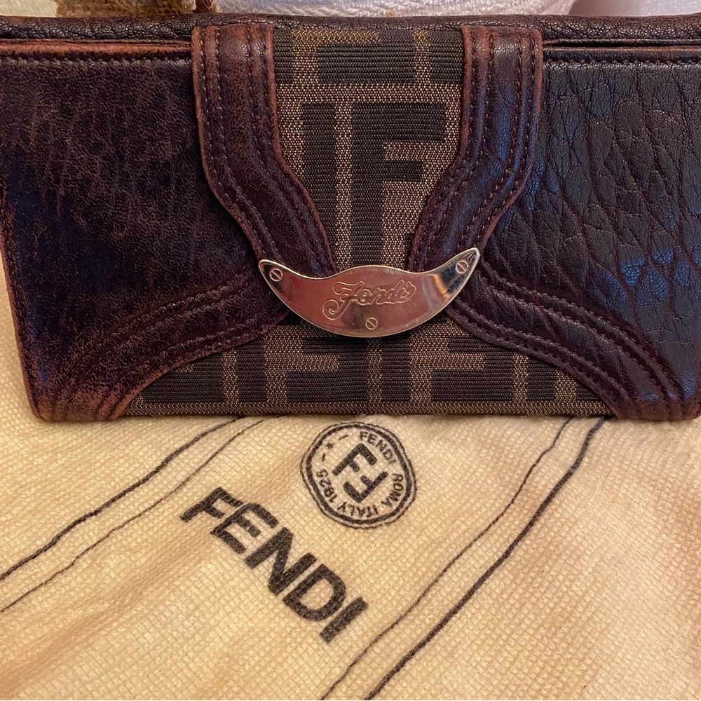 Fendi Tobacco Zucca Canvas and Leather Spy Continental Wallet